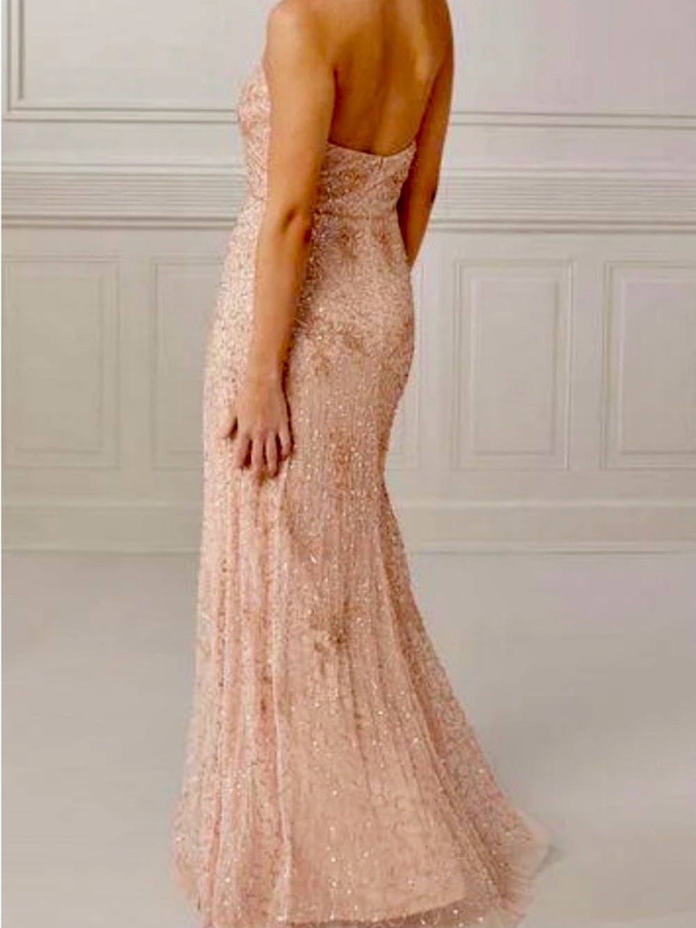 Adrianna Papell Blush Pink Beaded V-Neck Maxi Gown - Picture 2 of 4
